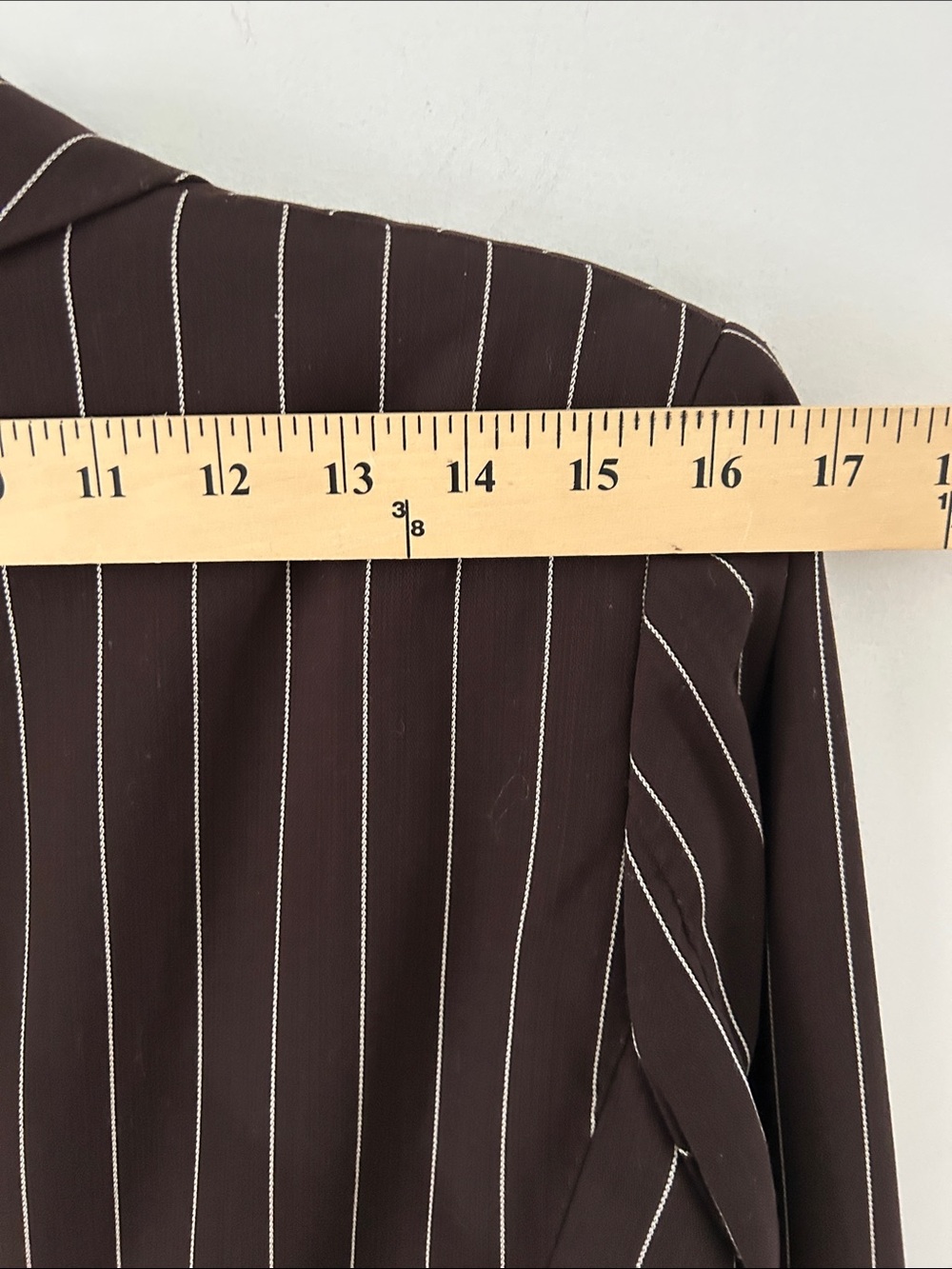 Ralph Lauren Purple Label Brown Pinstripe Blazer Size 8 Wool Tailored Vintage - Picture 9 of 16